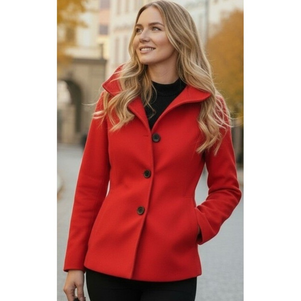 Lafayette 148 Newâ York Elegant Wool Angora Jacket, Red w/Black Piping, Size 4